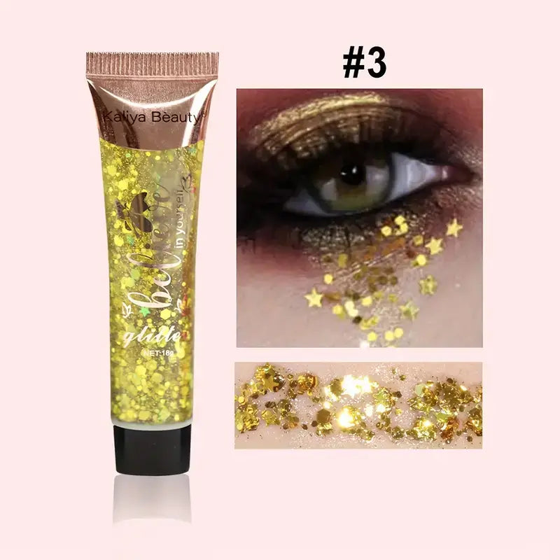 Auksiniai gelio pagrindo veido, kuno ir plauku blizguciai