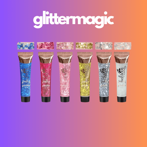 Gelio pagrindo spalvoti veido, kuno ir plauku blizguciai