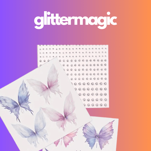 Priklijuojami veido dekoratyviniai drugeliai ir kristalai